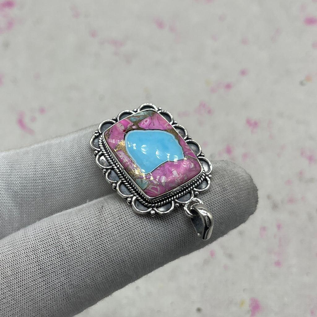 Cotton Candy Turquoise 925 Sterling Silver Pendant – Handmade Designer Festival Jewelry
