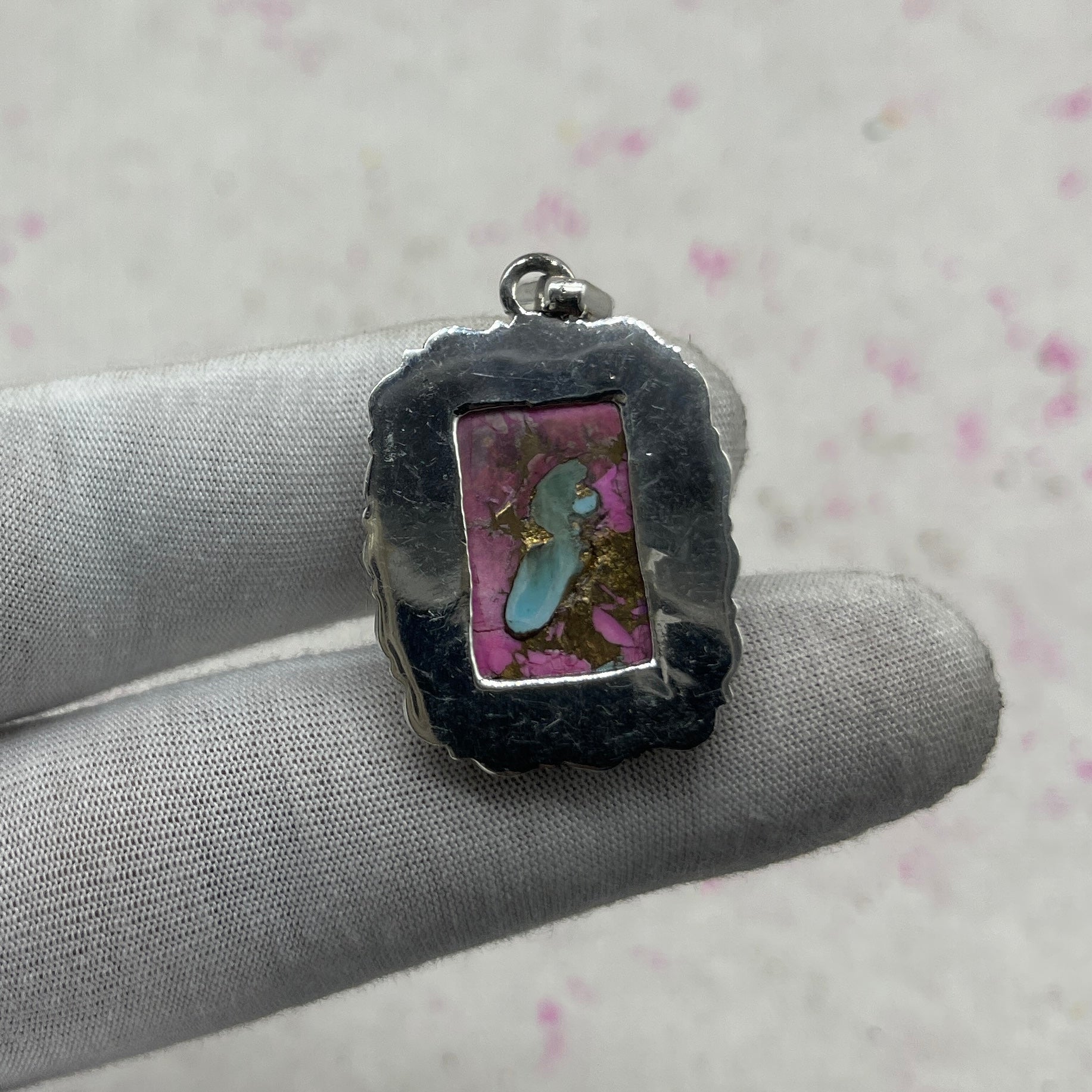 Cotton Candy Turquoise 925 Sterling Silver Pendant – Handmade Designer Festival Jewelry