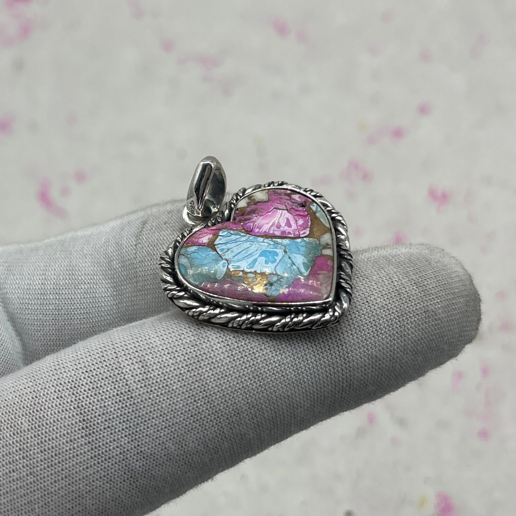 Cotton Candy Turquoise 925 Sterling Silver Pendant – Unique Bohemian Silver Jewelry