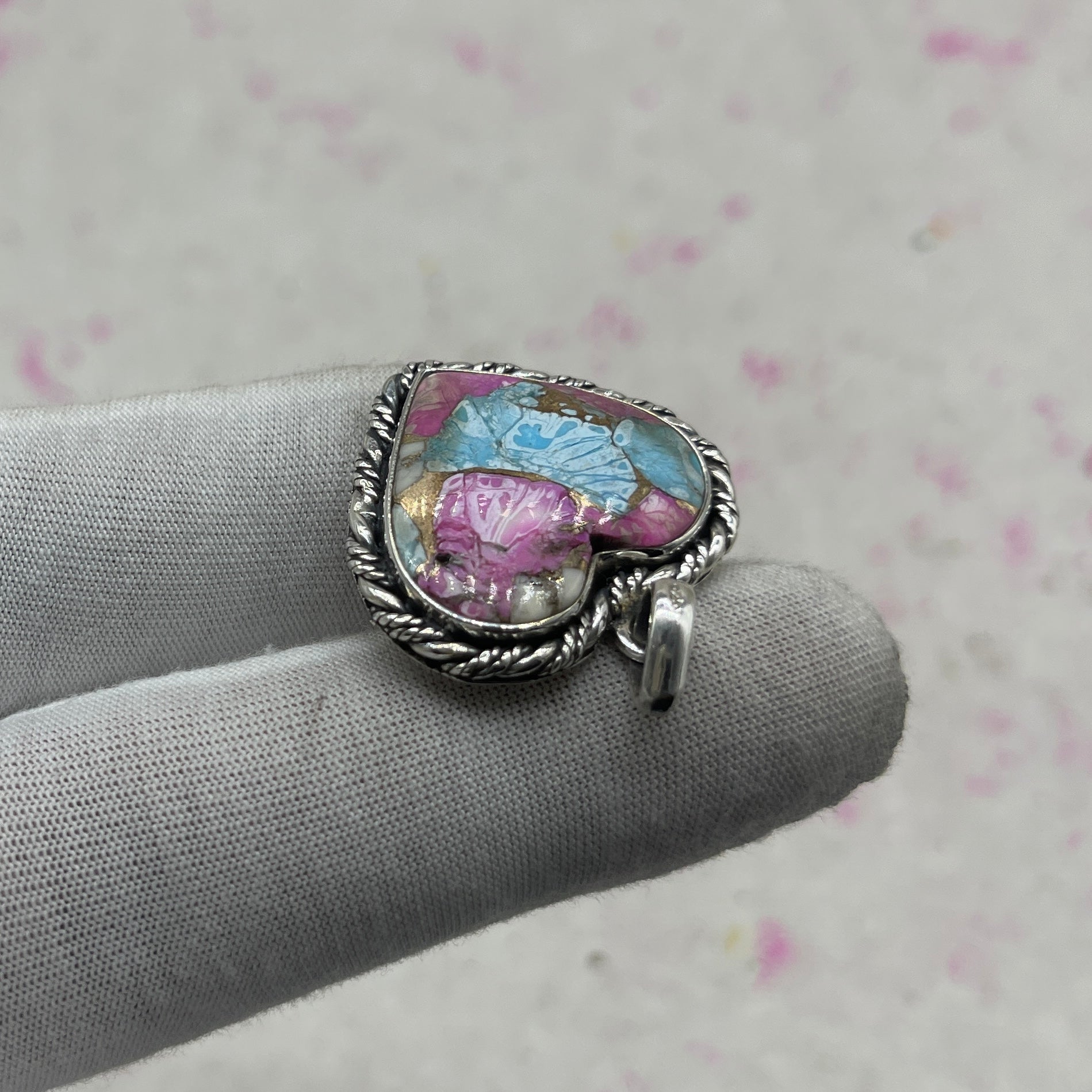 Cotton Candy Turquoise 925 Sterling Silver Pendant – Unique Bohemian Silver Jewelry