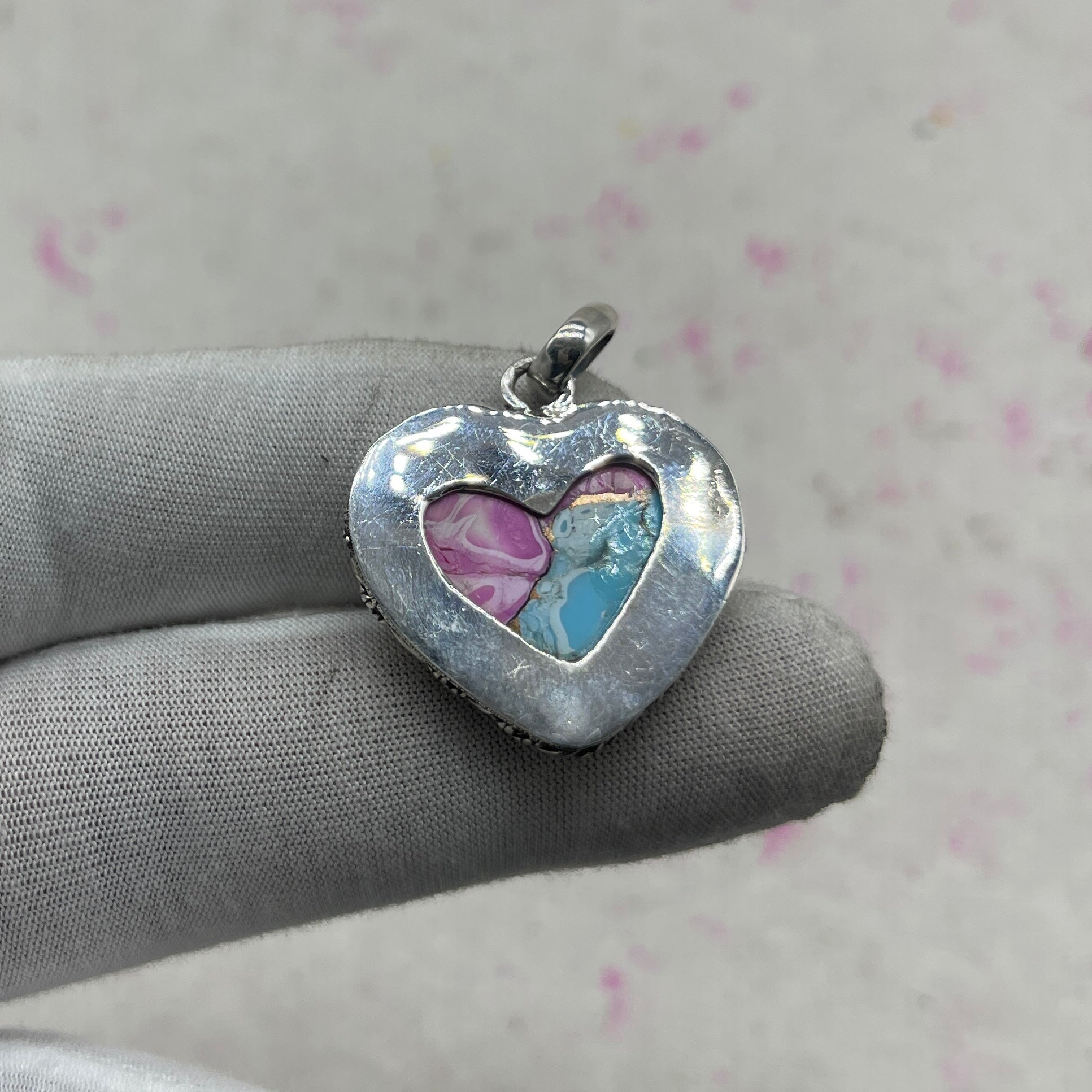 Cotton Candy Turquoise 925 Sterling Silver Pendant – Unique Bohemian Silver Jewelry