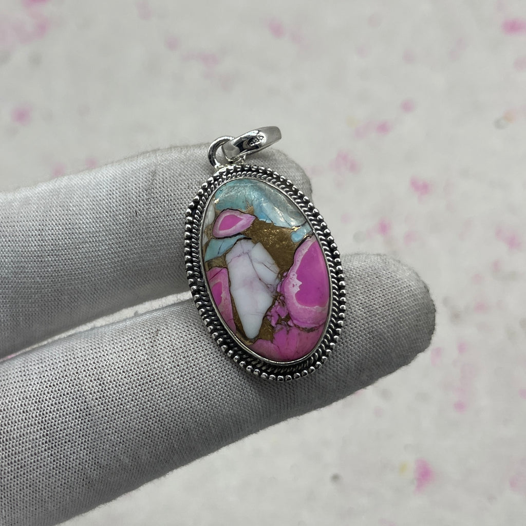 Cotton Candy Turquoise 925 Sterling Silver Pendant – Unique Boho Pendant