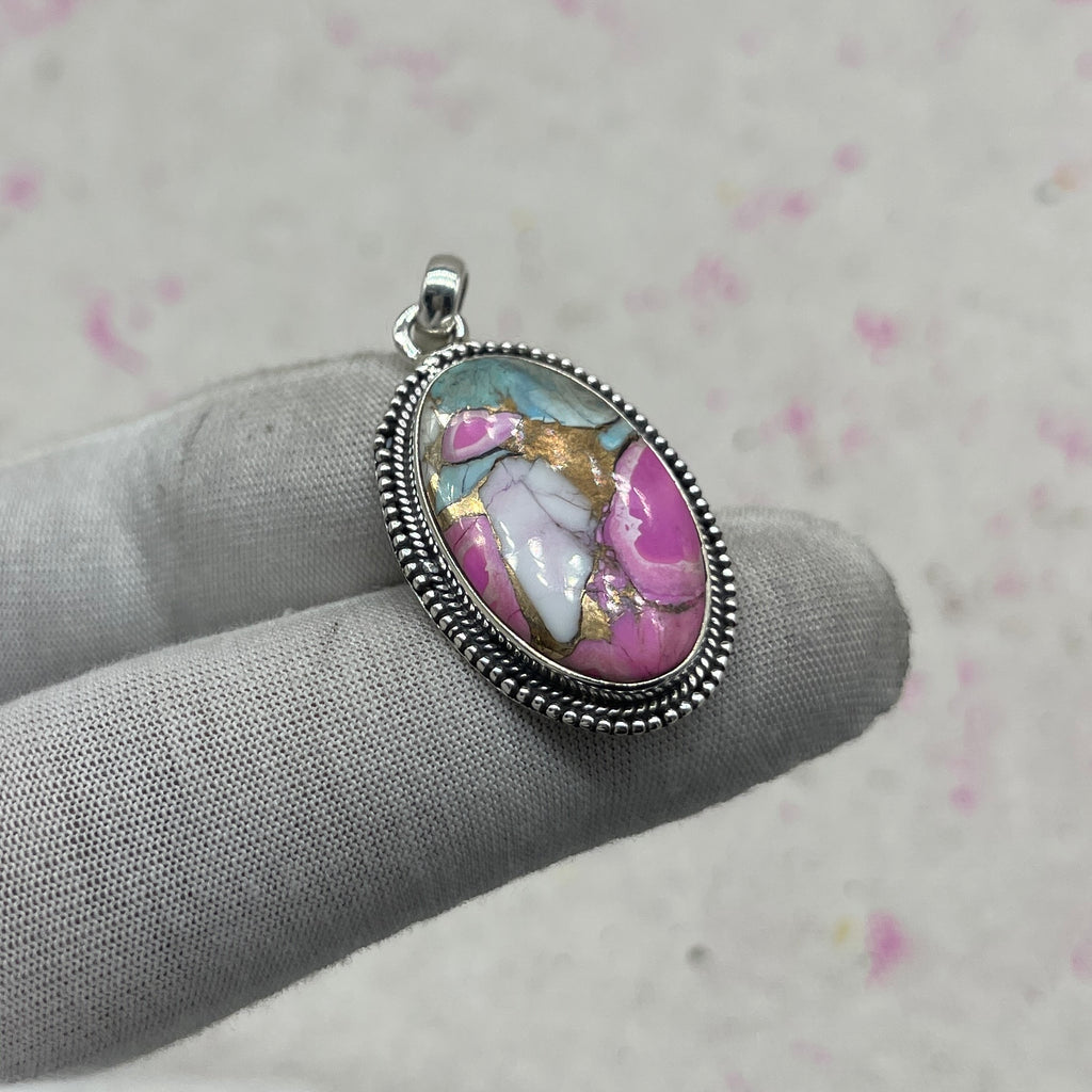 Cotton Candy Turquoise 925 Sterling Silver Pendant – Unique Boho Pendant