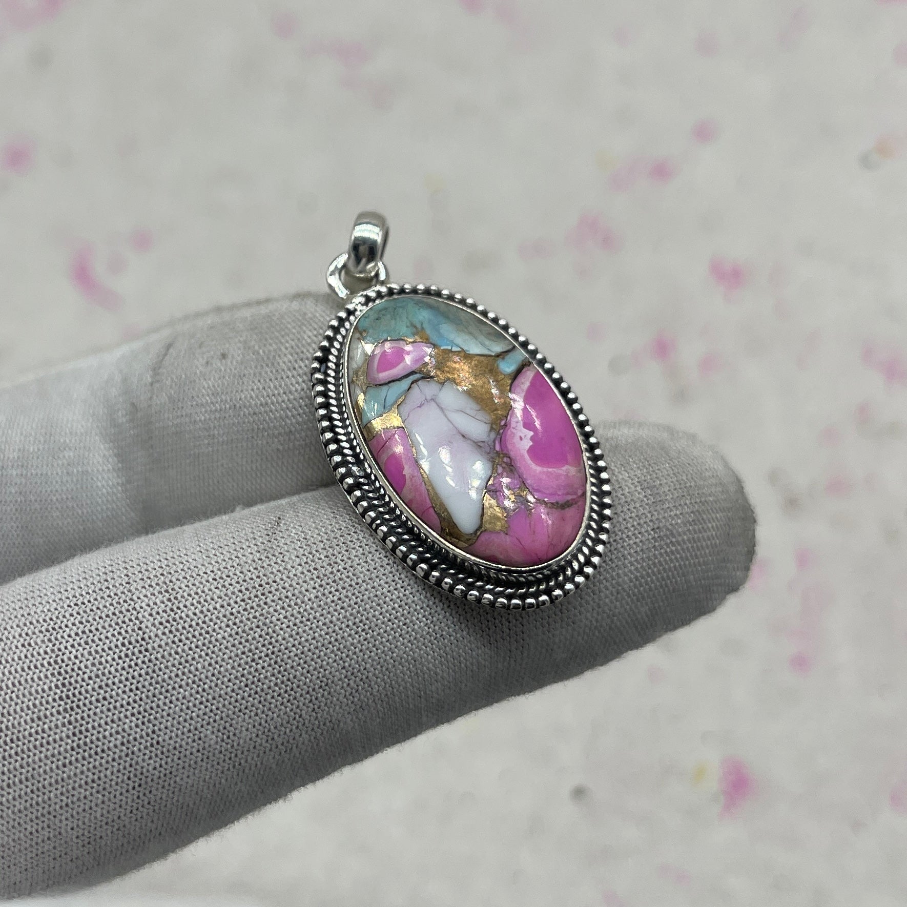 Cotton Candy Turquoise 925 Sterling Silver Pendant – Unique Boho Pendant