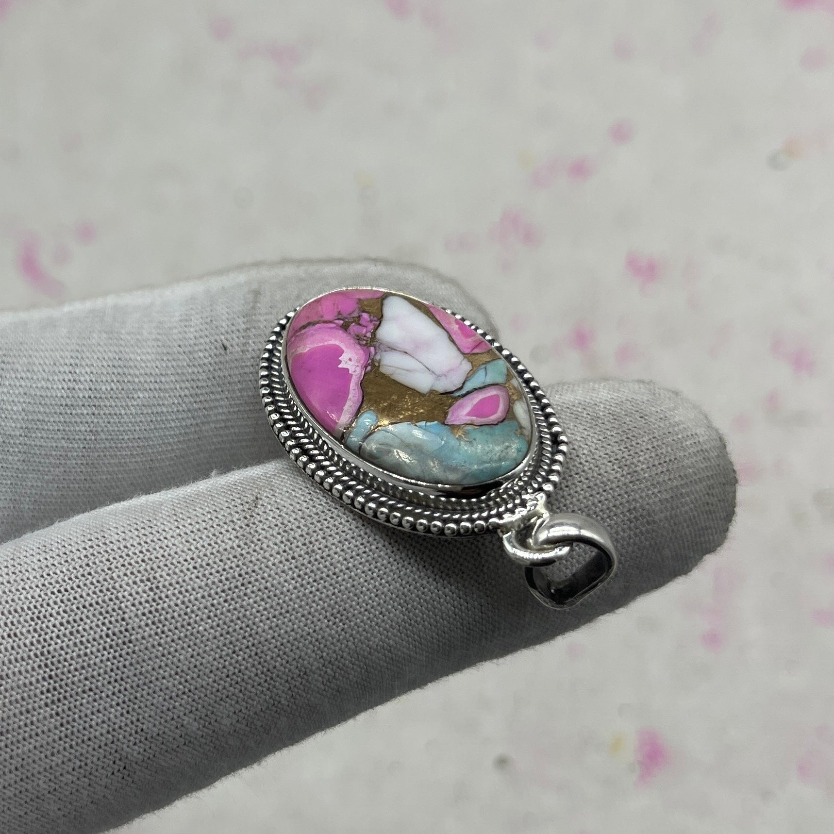 Cotton Candy Turquoise 925 Sterling Silver Pendant – Unique Boho Pendant