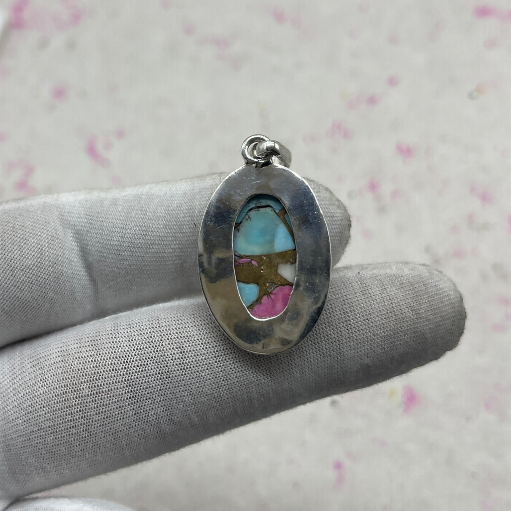 Cotton Candy Turquoise 925 Sterling Silver Pendant – Unique Boho Pendant