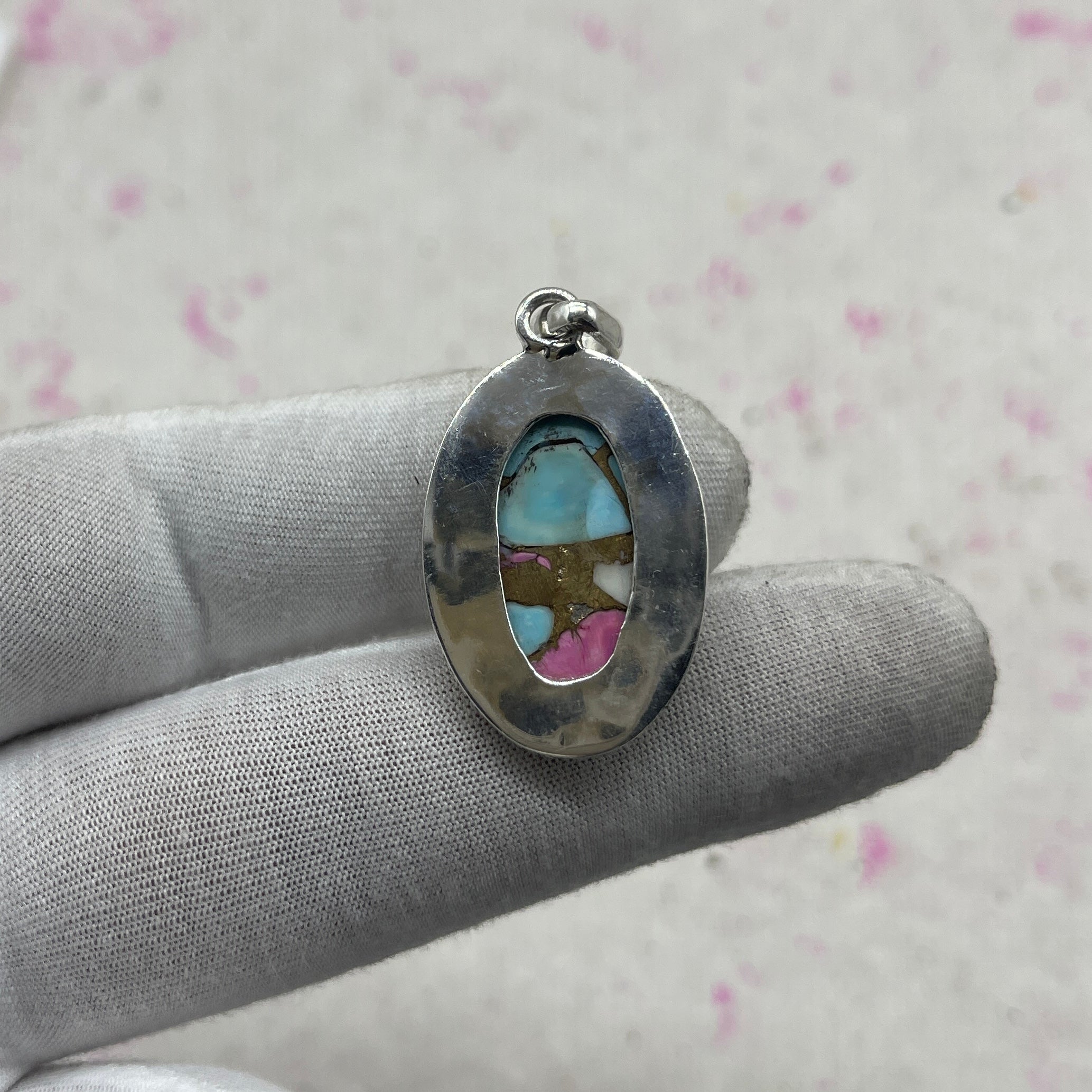 Cotton Candy Turquoise 925 Sterling Silver Pendant – Unique Boho Pendant