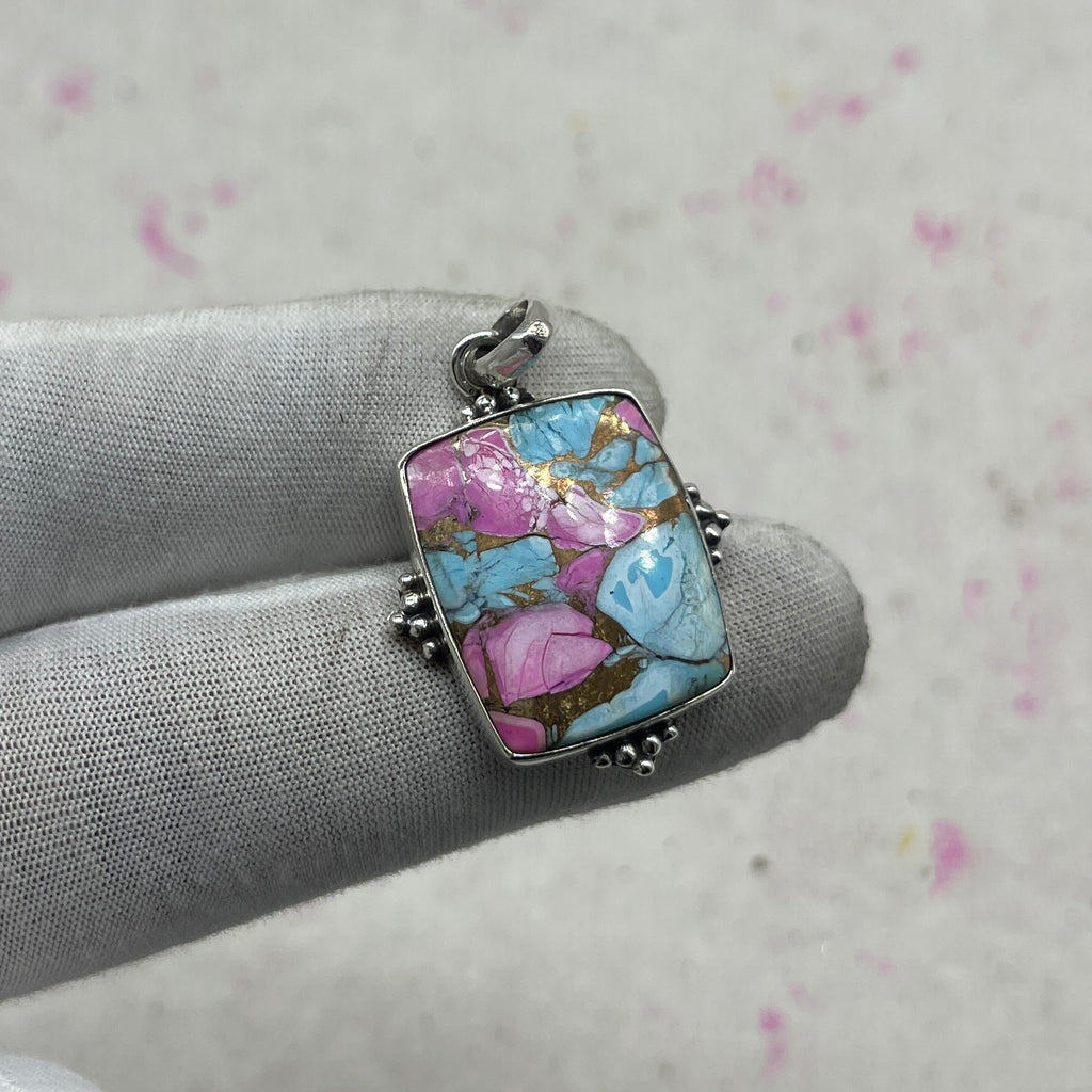 Cotton Candy Turquoise 925 Sterling Silver Pendant – Handmade Nepali Jewelry