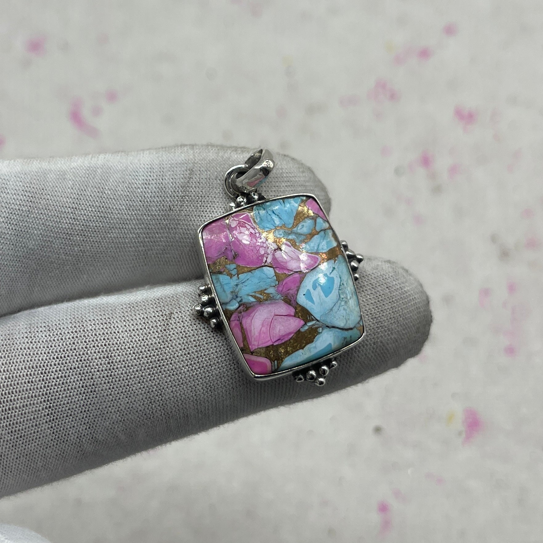 Cotton Candy Turquoise 925 Sterling Silver Pendant – Handmade Nepali Jewelry