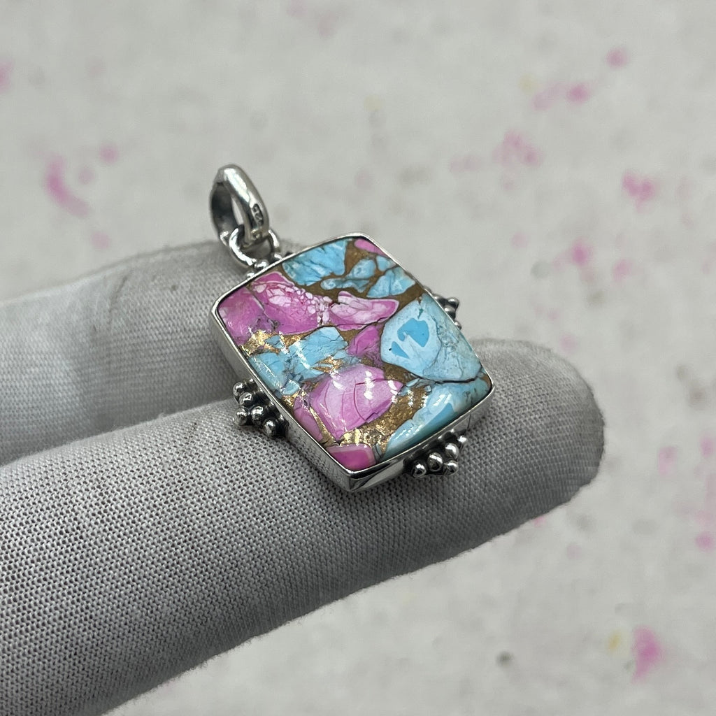 Cotton Candy Turquoise 925 Sterling Silver Pendant – Handmade Nepali Jewelry