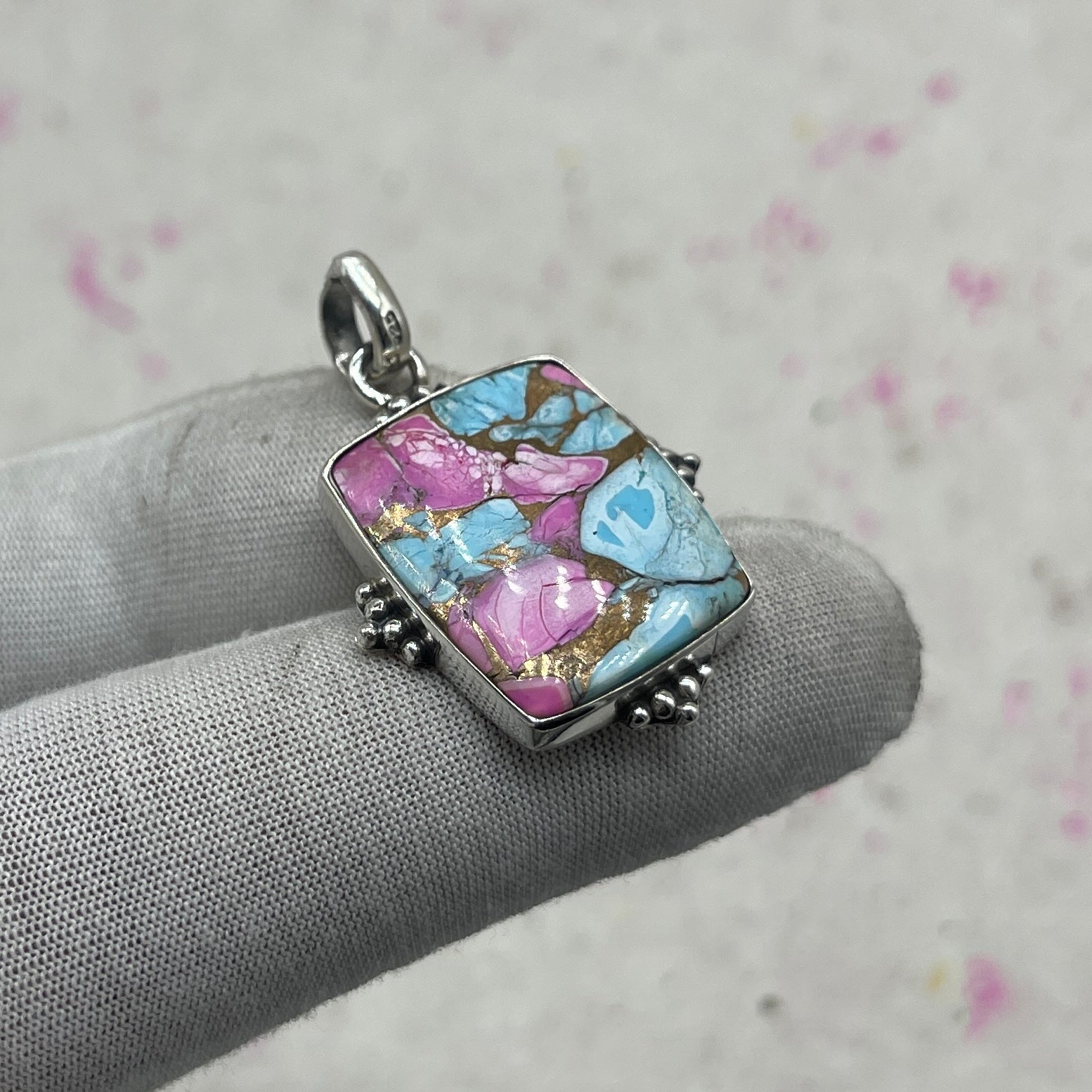 Cotton Candy Turquoise 925 Sterling Silver Pendant – Handmade Nepali Jewelry