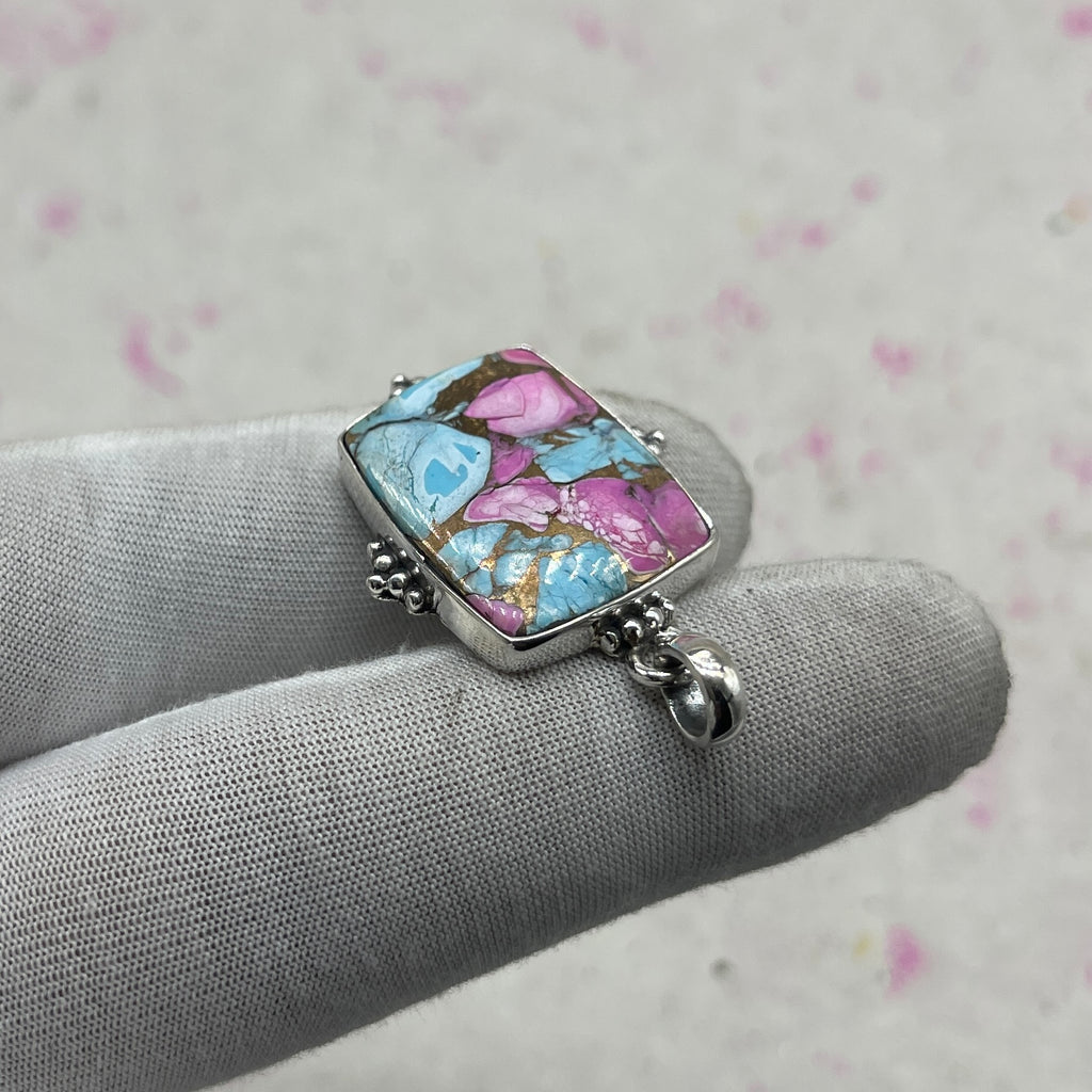 Cotton Candy Turquoise 925 Sterling Silver Pendant – Handmade Nepali Jewelry