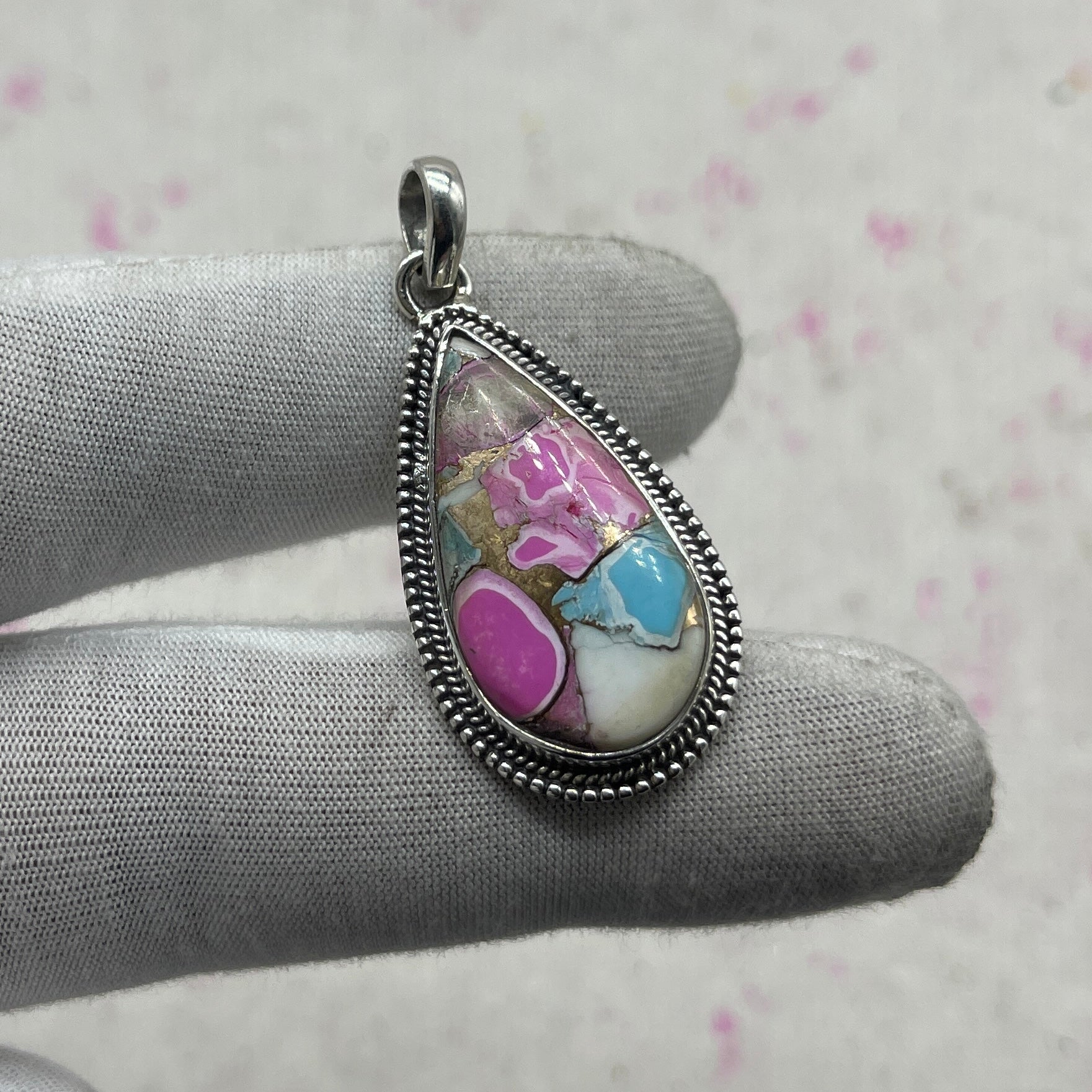 Cotton Candy Turquoise 925 Sterling Silver Pendant – Southwestern Artisan Pendant
