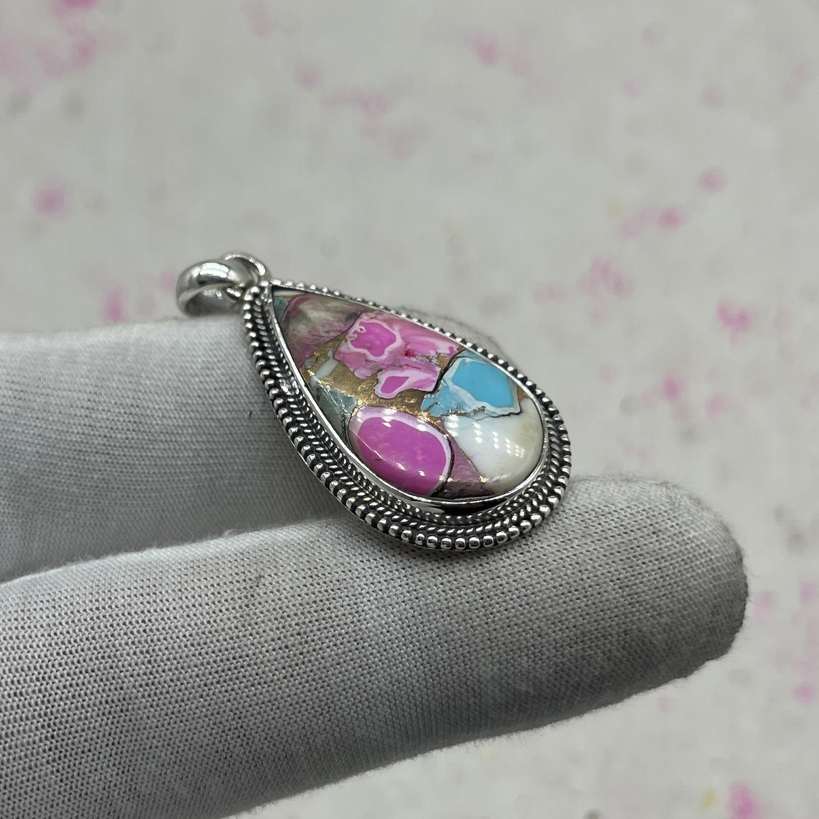 Cotton Candy Turquoise 925 Sterling Silver Pendant – Southwestern Artisan Pendant