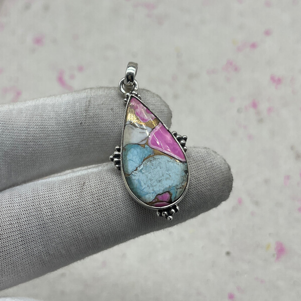 Cotton Candy Turquoise 925 Sterling Silver Pendant – Handmade Nepali Silver Jewelry