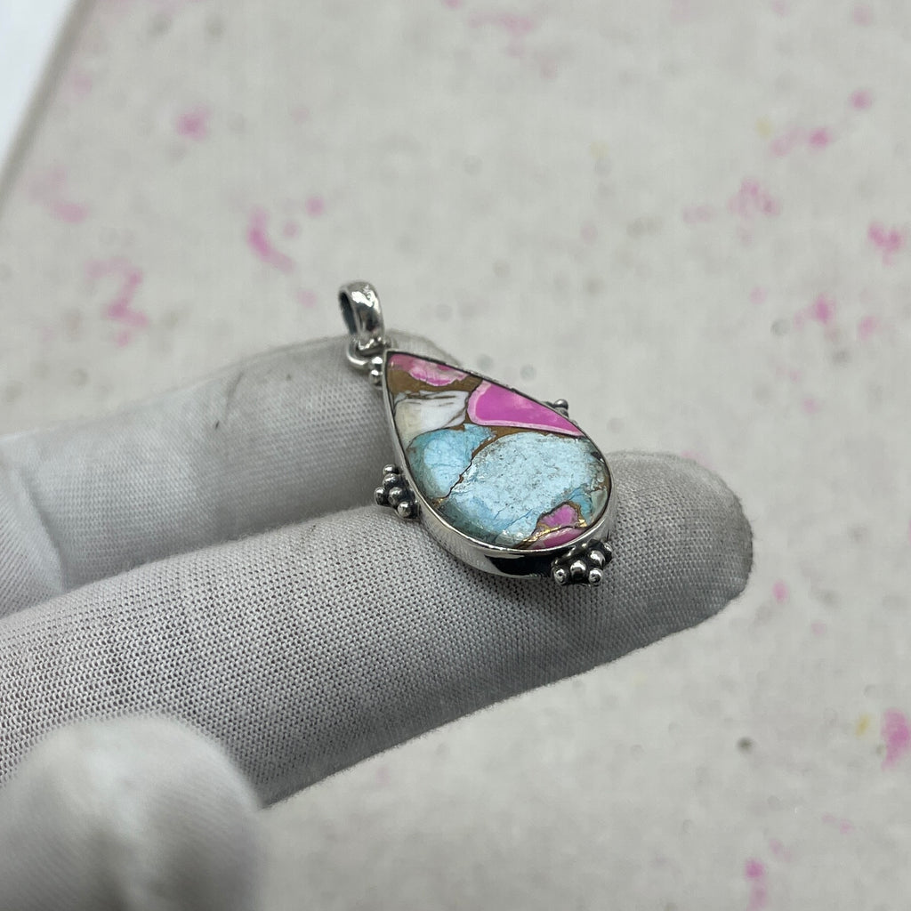 Cotton Candy Turquoise 925 Sterling Silver Pendant – Handmade Nepali Silver Jewelry