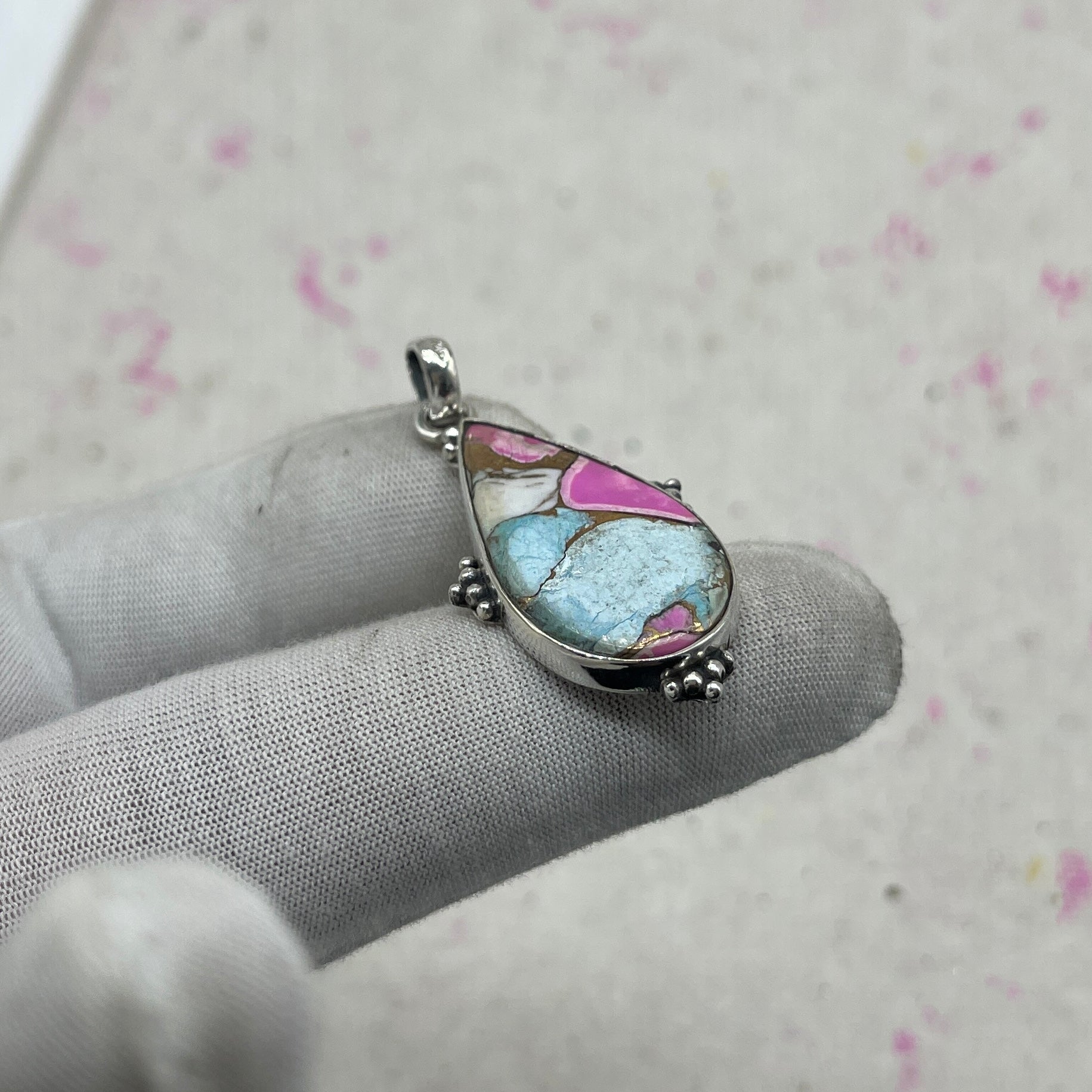 Cotton Candy Turquoise 925 Sterling Silver Pendant – Handmade Nepali Silver Jewelry