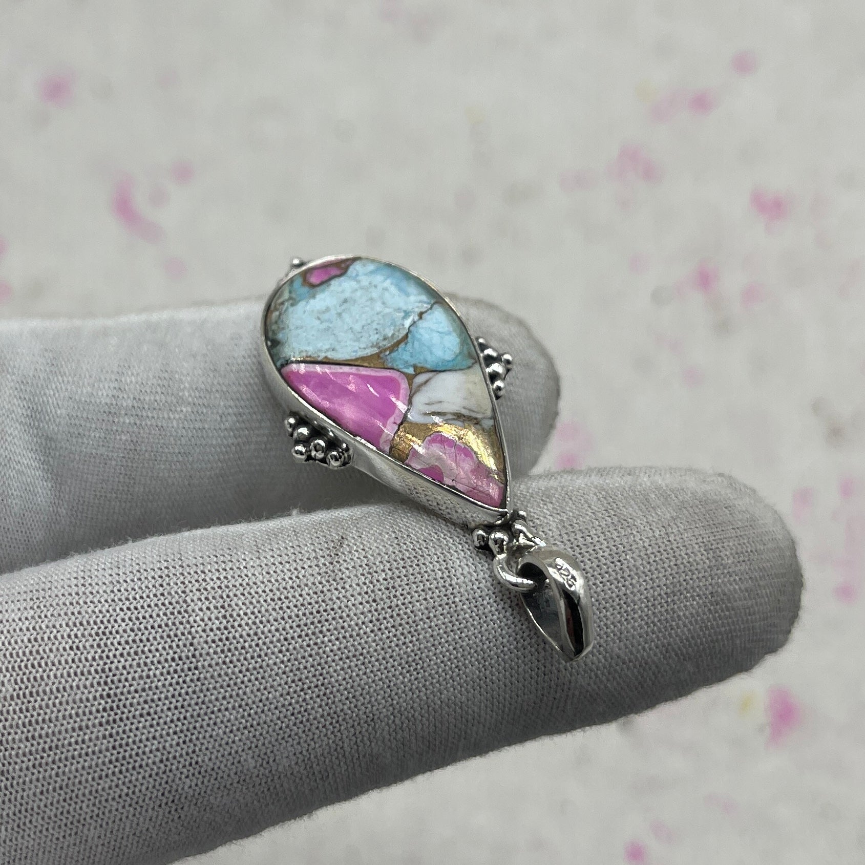 Cotton Candy Turquoise 925 Sterling Silver Pendant – Handmade Nepali Silver Jewelry