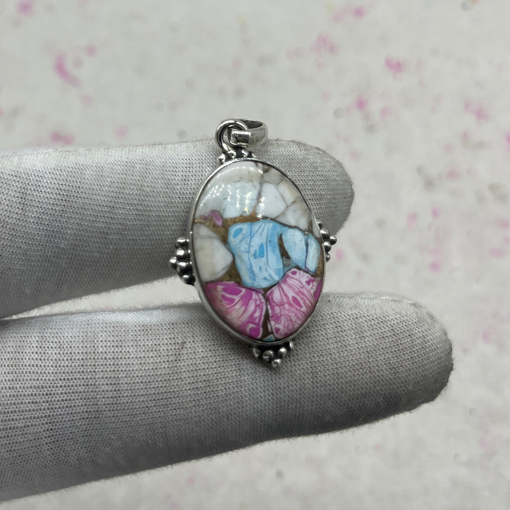 Cotton Candy Turquoise 925 Sterling Silver Pendant – Festival Style Pendant
