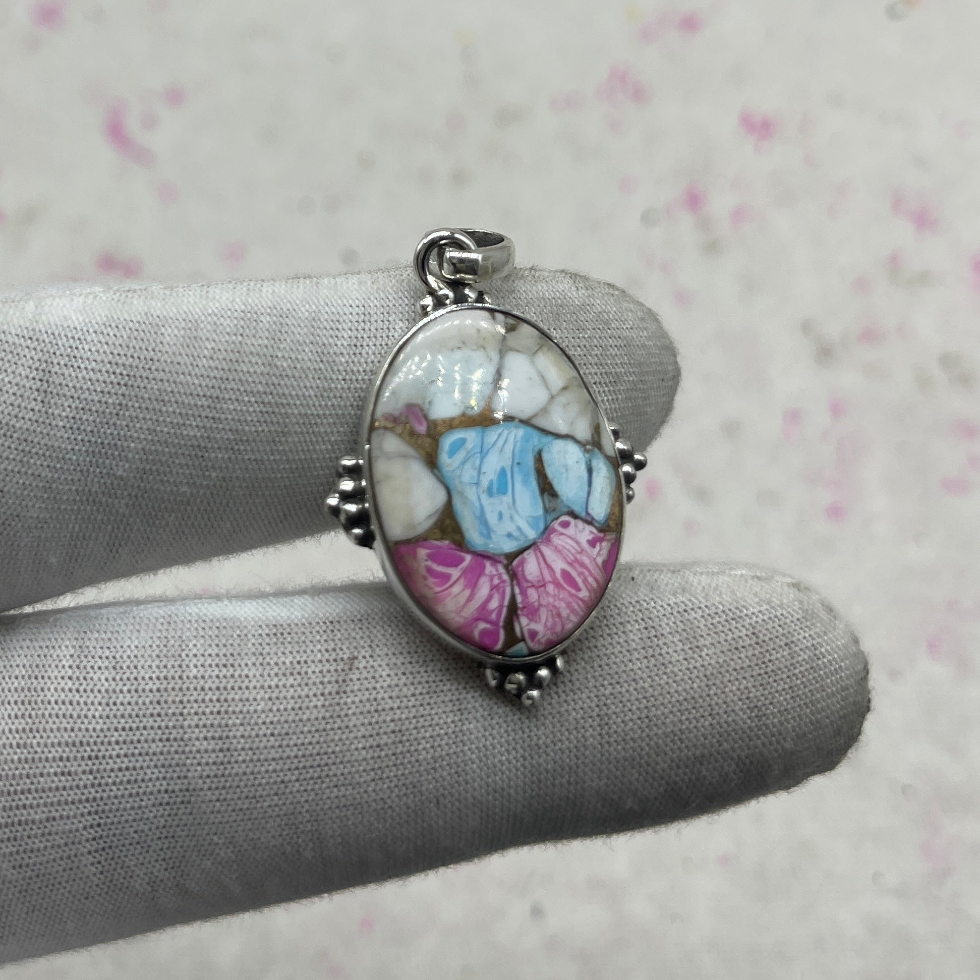 Cotton Candy Turquoise 925 Sterling Silver Pendant – Festival Style Pendant
