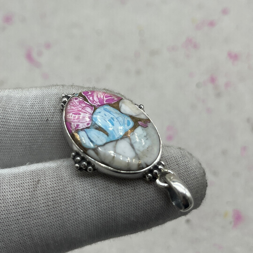 Cotton Candy Turquoise 925 Sterling Silver Pendant – Festival Style Pendant