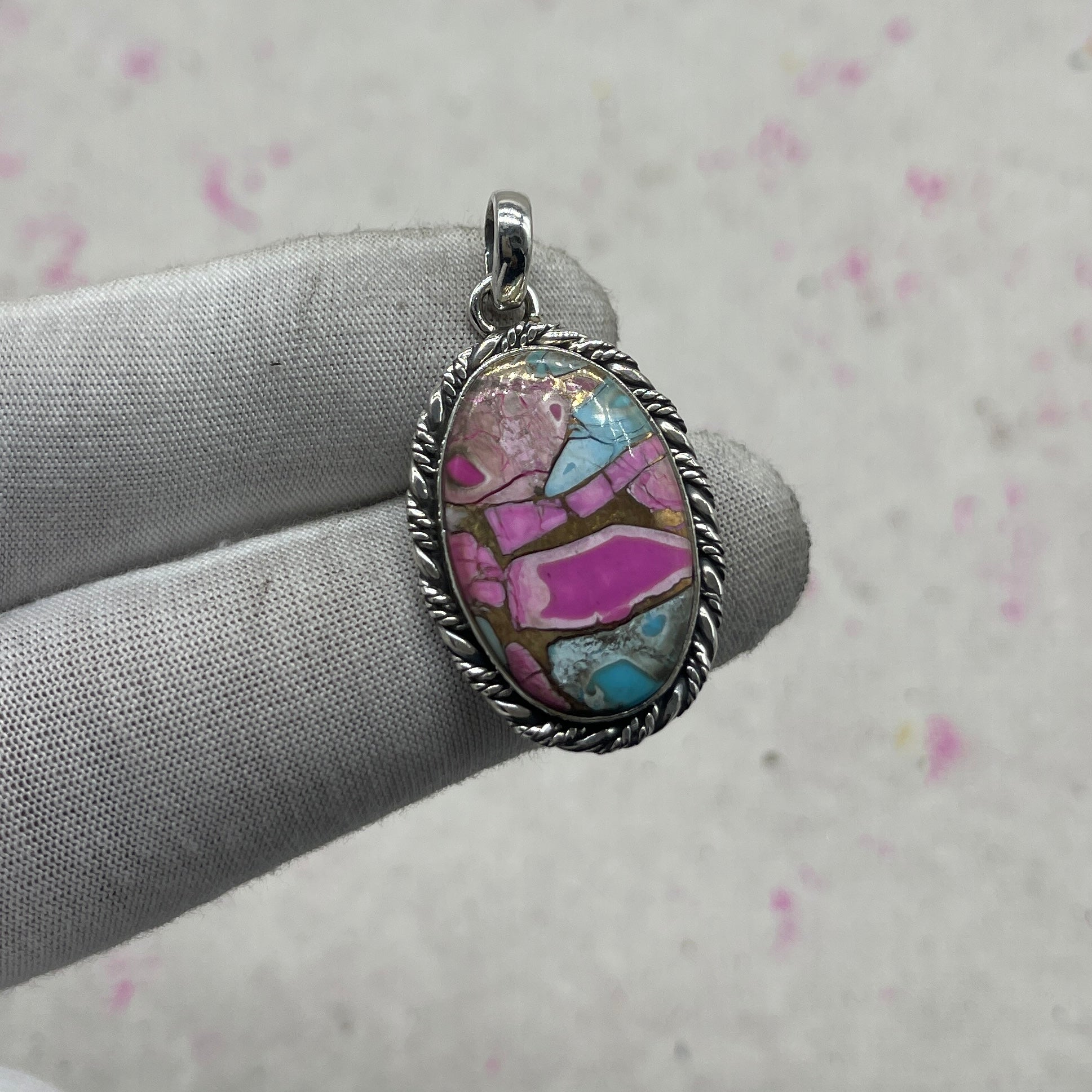 Cotton Candy Turquoise 925 Sterling Silver Pendant – Boho Chic Jewelry