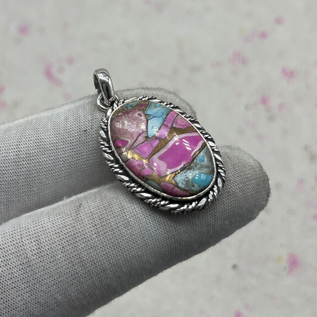 Cotton Candy Turquoise 925 Sterling Silver Pendant – Boho Chic Jewelry