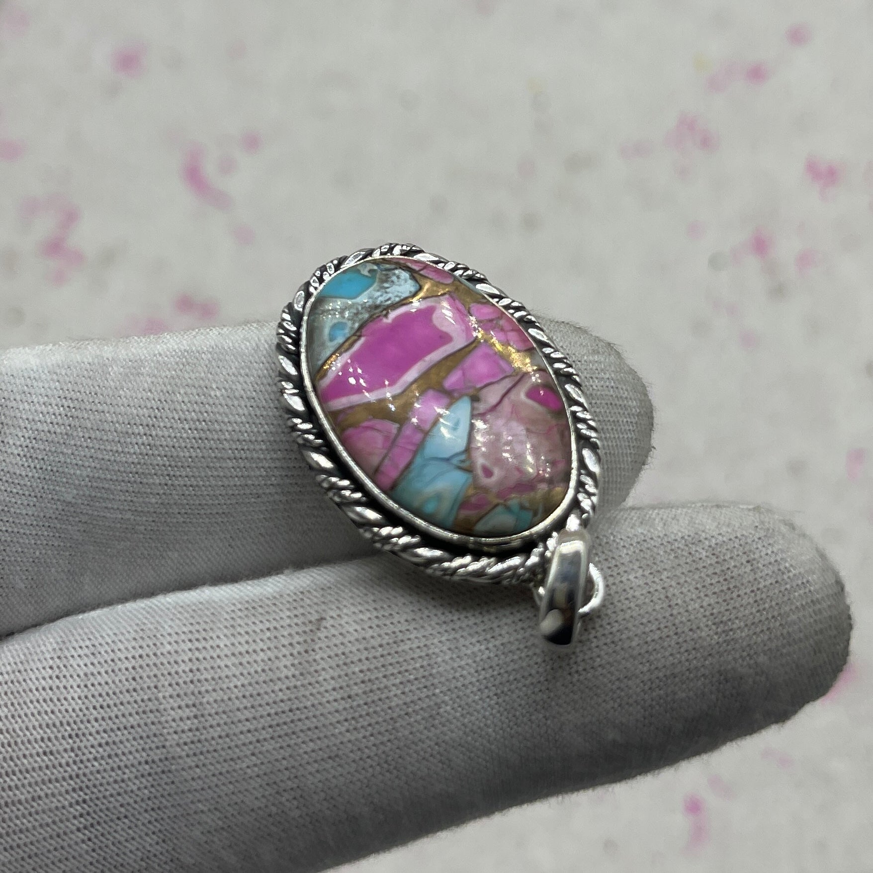 Cotton Candy Turquoise 925 Sterling Silver Pendant – Boho Chic Jewelry