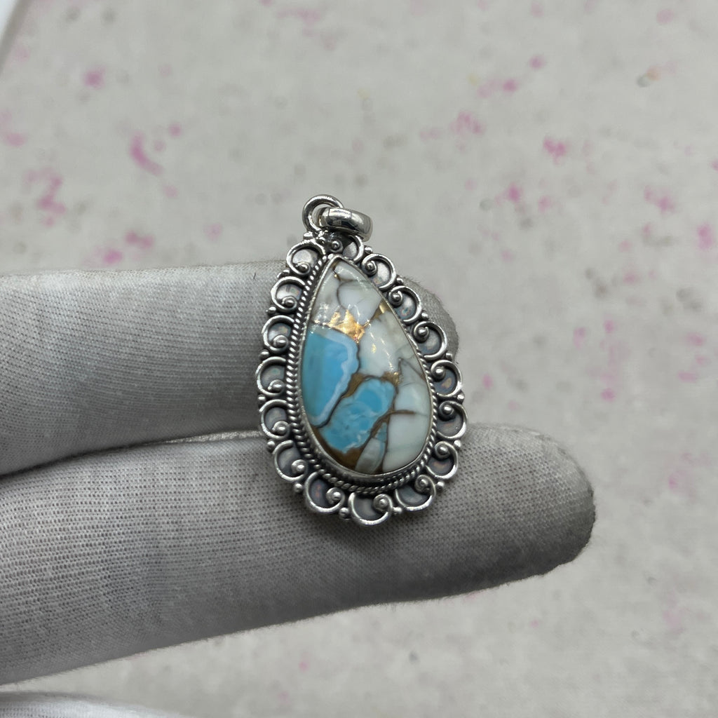 Cotton Candy Turquoise 925 Sterling Silver Pendant – Handmade Festival Jewelry