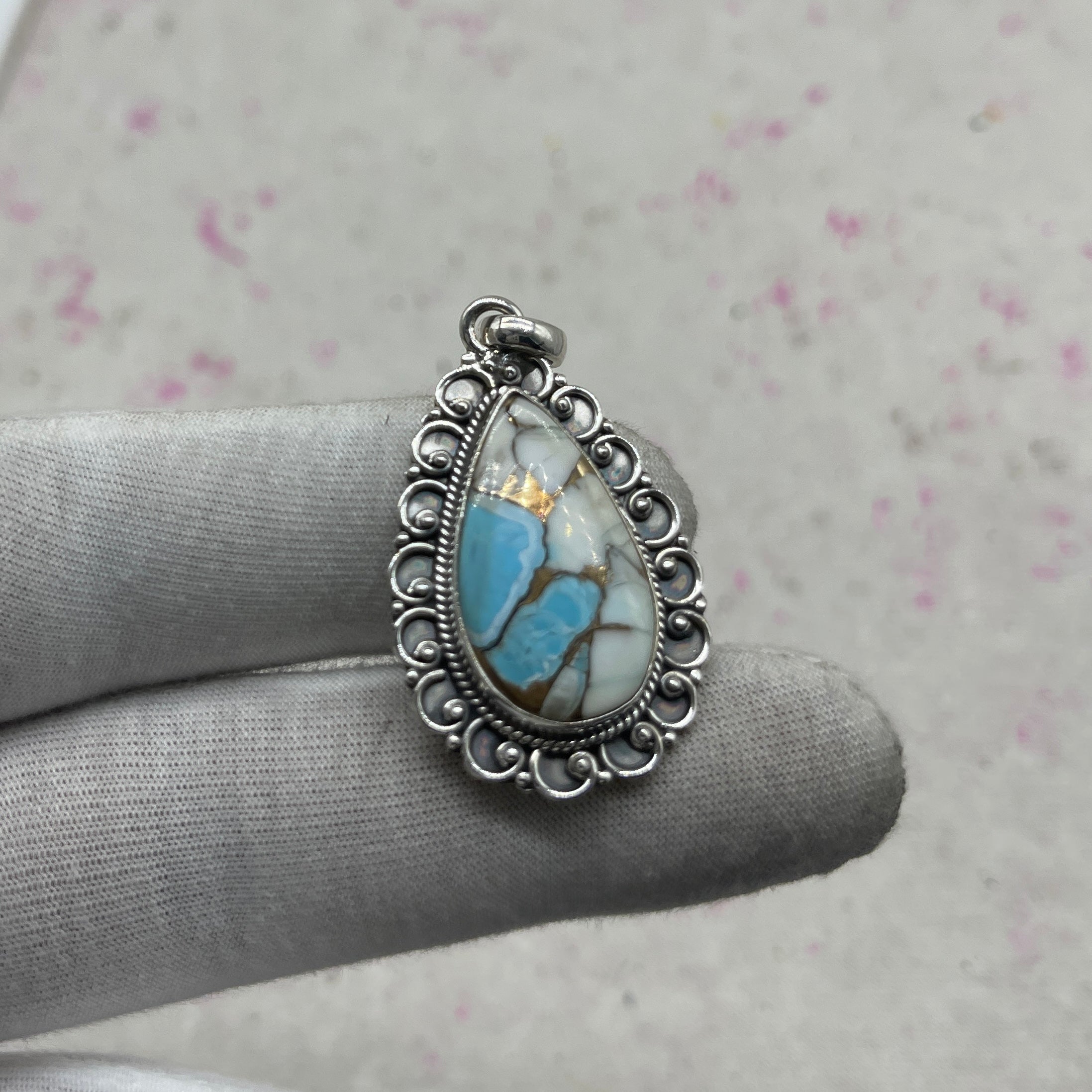 Cotton Candy Turquoise 925 Sterling Silver Pendant – Handmade Festival Jewelry