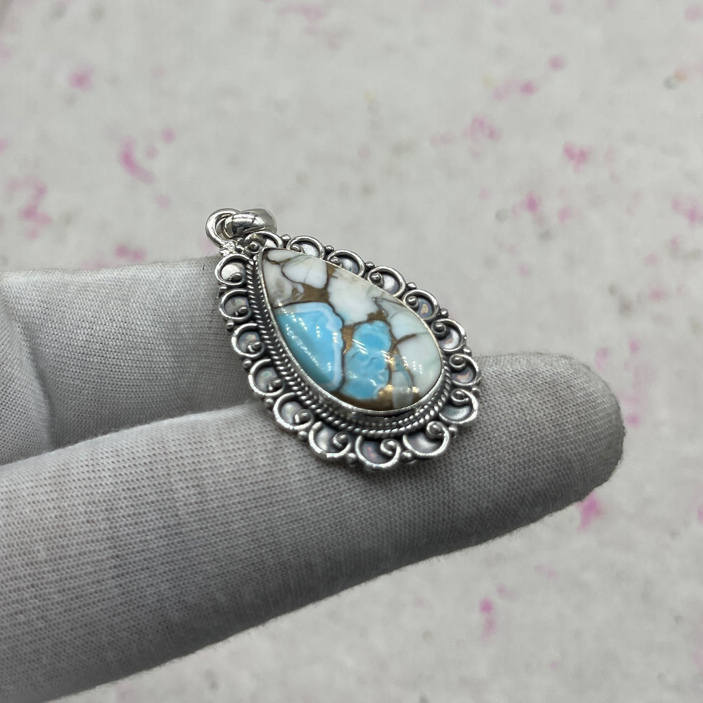 Cotton Candy Turquoise 925 Sterling Silver Pendant – Handmade Festival Jewelry