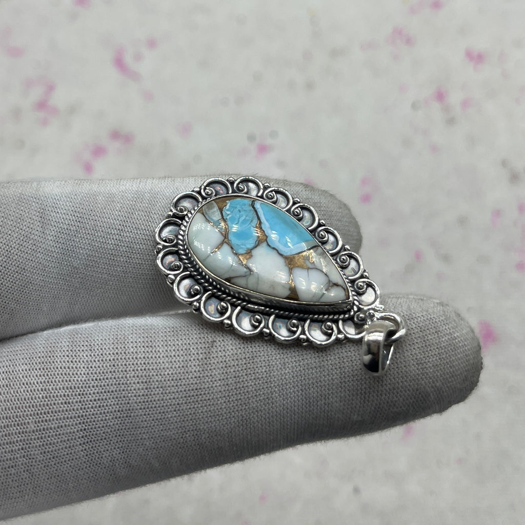 Cotton Candy Turquoise 925 Sterling Silver Pendant – Handmade Festival Jewelry