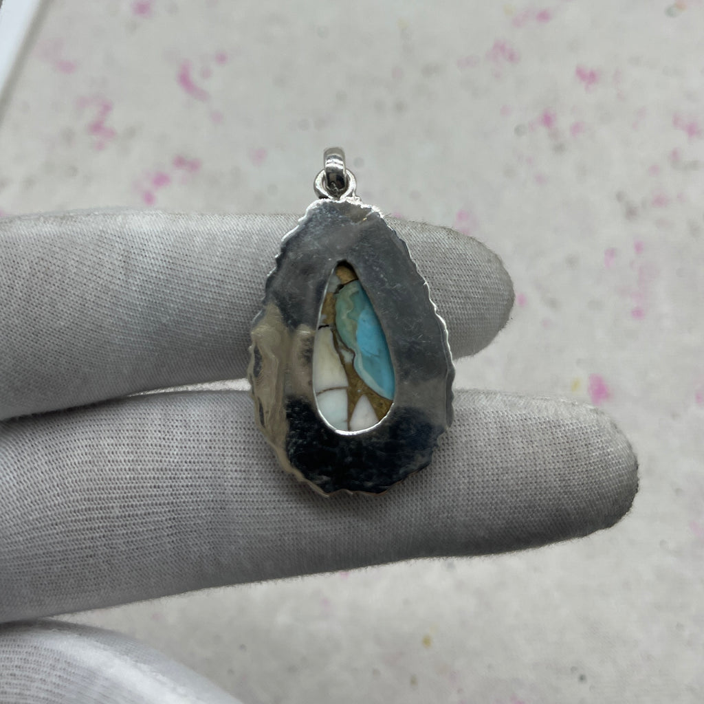 Cotton Candy Turquoise 925 Sterling Silver Pendant – Handmade Festival Jewelry