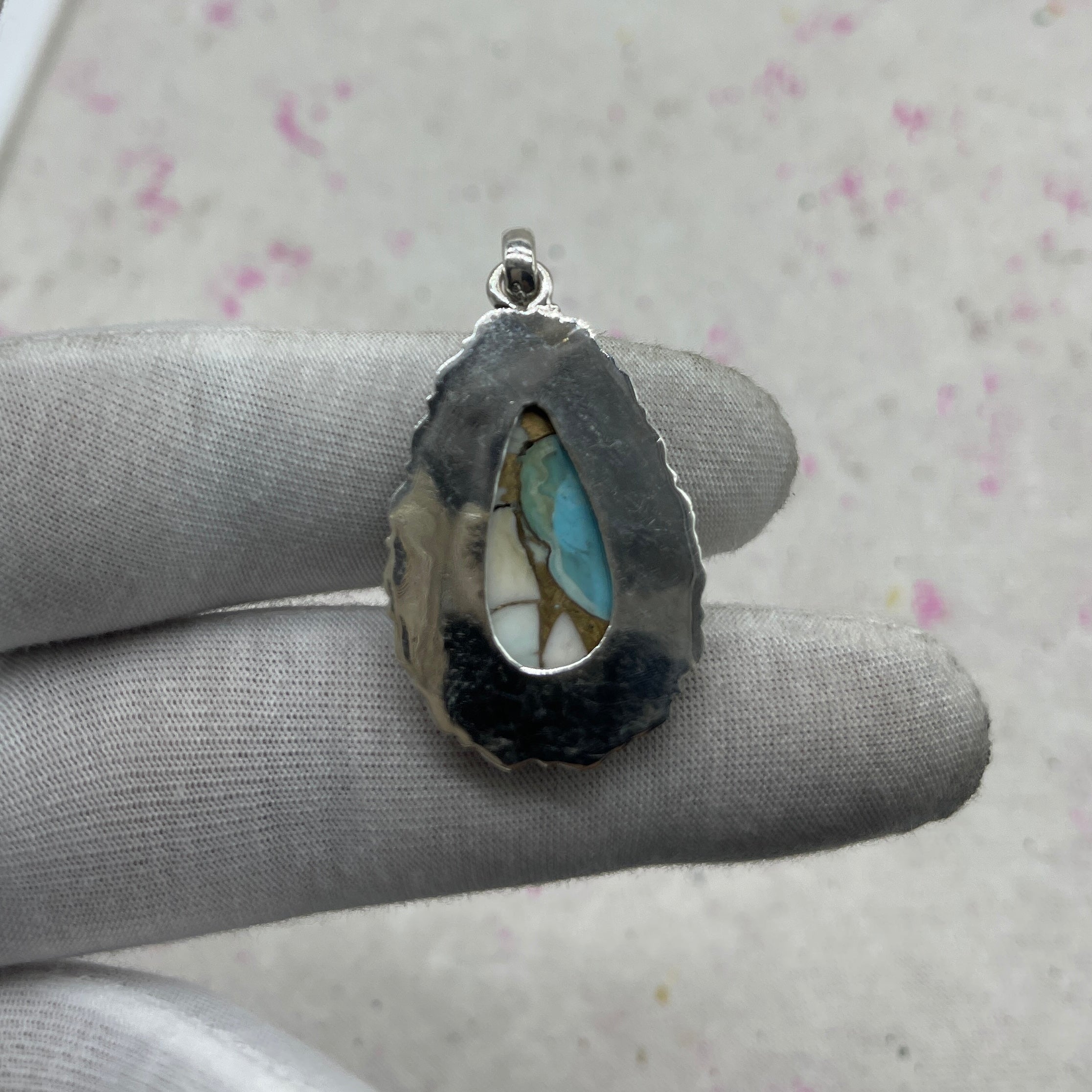 Cotton Candy Turquoise 925 Sterling Silver Pendant – Handmade Festival Jewelry