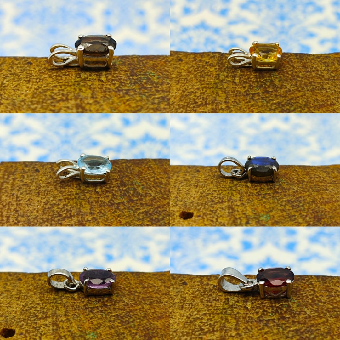 Multi Gemstone 925 Silver Prong Bezel Necklace Boho