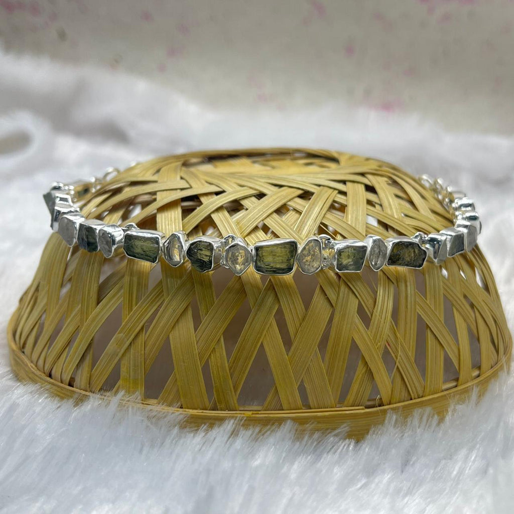 925 Sterling Silver Moldavite & Herkimer Diamond Choker Necklace – Raw Gemstone Jewelry