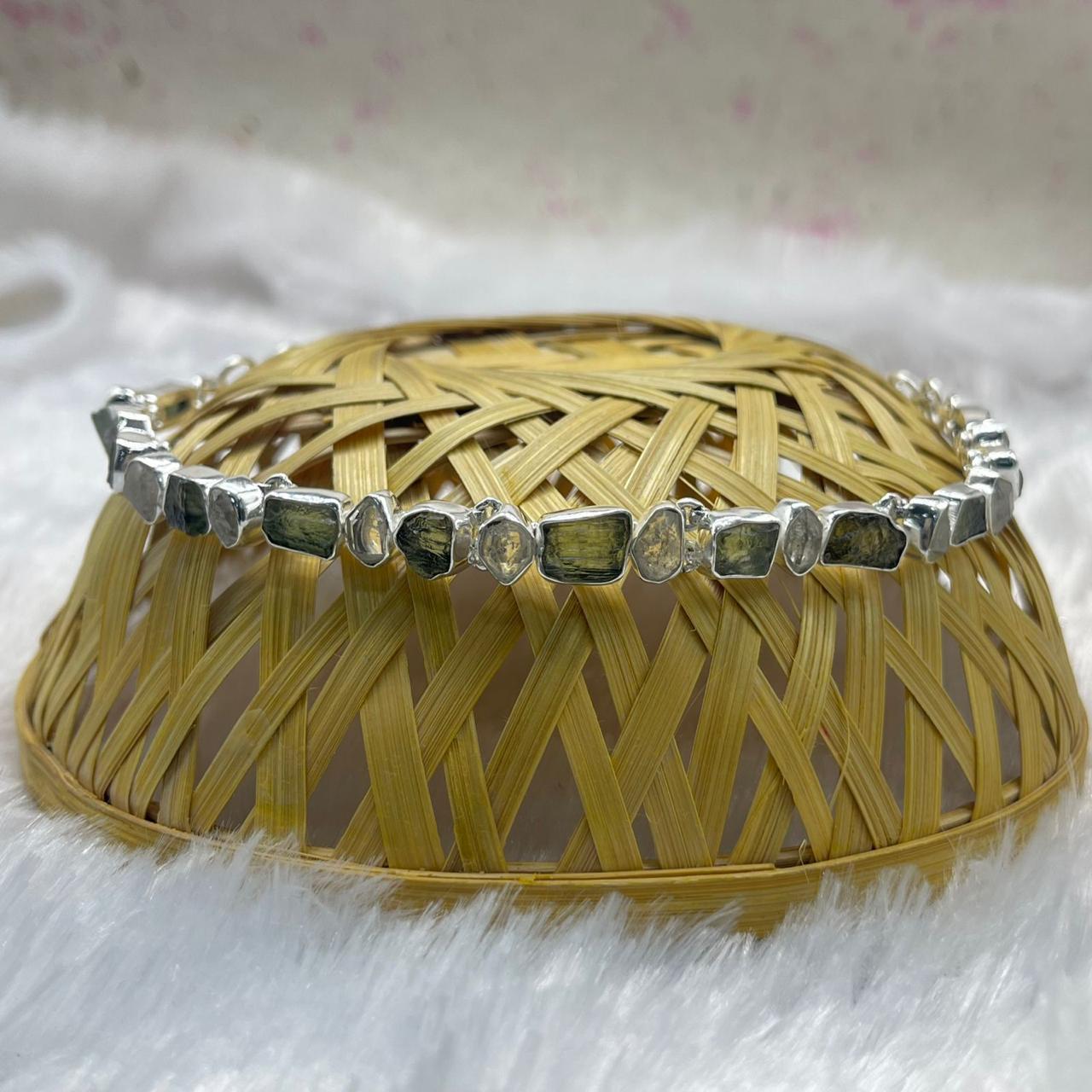 925 Sterling Silver Moldavite & Herkimer Diamond Choker Necklace – Raw Gemstone Jewelry