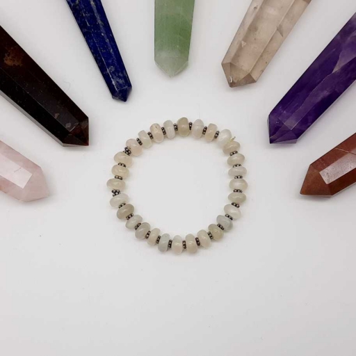 Handmade Designer Natural Peach Moonstone Gemstone Beaded Bracelet For Yoga And Meditation