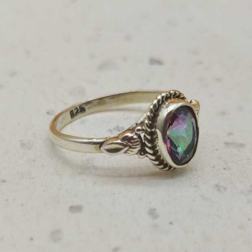 Faceted Oval Shape Mystic Topaz Gemstone 925 Sterling  Silver Ring