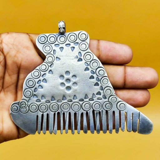 925 Bohemian Vintage Silver Family Gift Item Comb Design Pendant With Carving