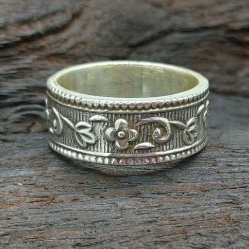 Flower Design Antique Vintage 925 Silver Band Ring