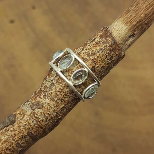 925 Sterling Silver Aquamarine Gemstone Oval Shape Adjustable Ring