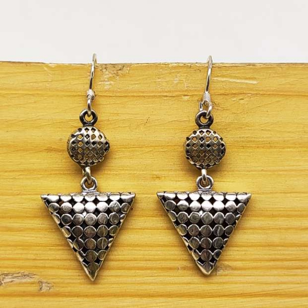 925 Sterling Silver Tringal Shape Handmade Earring Jewelry