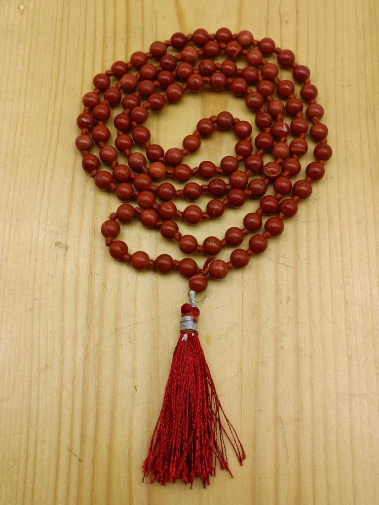 Natural Red Japer Gemstone Handknotted 108 Beads Healing  Japa Mala