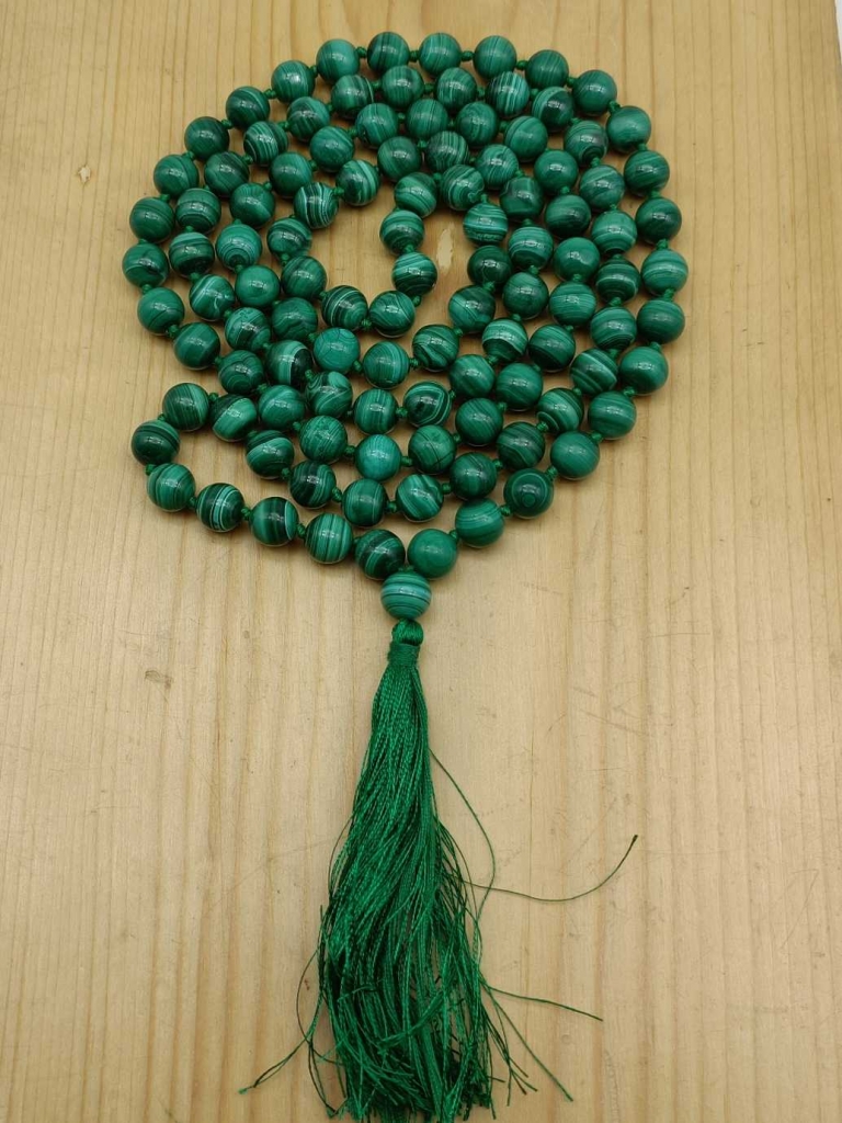 Natural Malachite Gemstone Handknotted 108 Beads Healing  Japa Mala