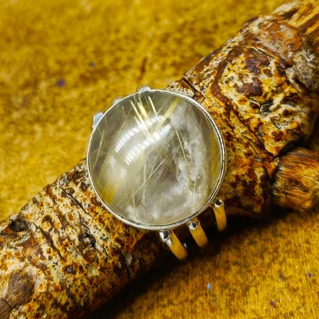 925 Sterling Silver Rutile Quartz Round Shape Gemstone Handmade Ring