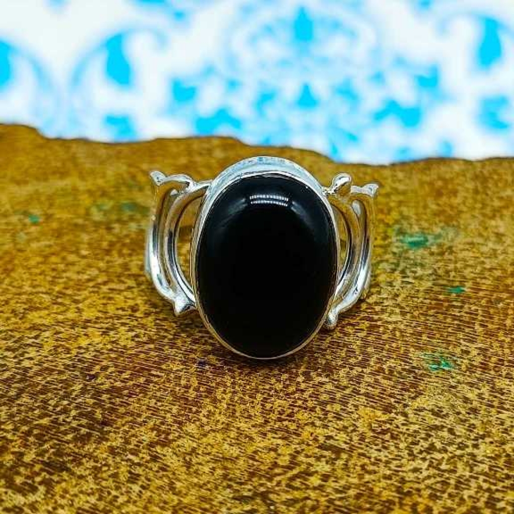 925 Sterling Silver Black Onyx Oval Shape Gemstone Handmade Ring