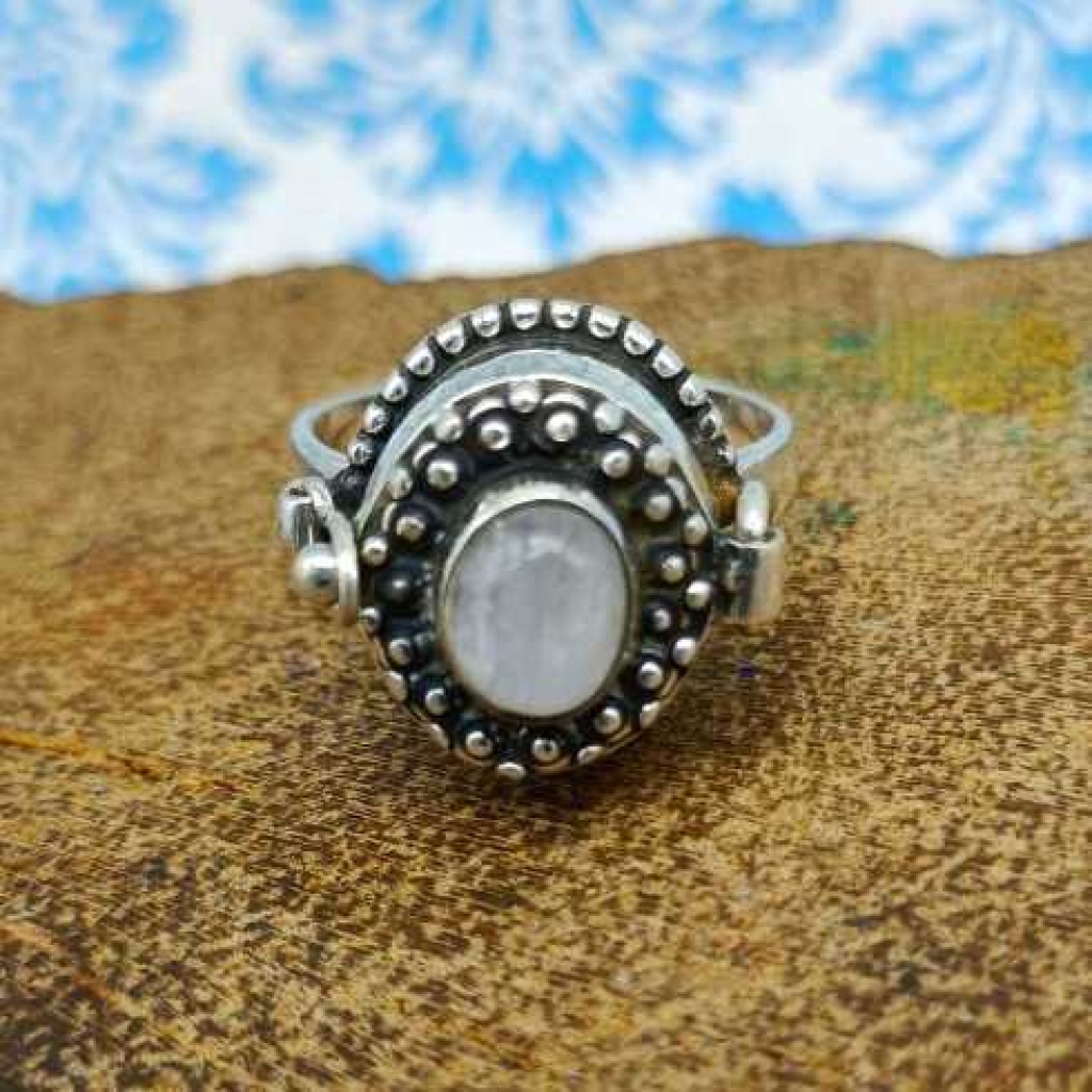 925 Sterling Silver White Rainbow Oval Shape Boho Ring Jewelry