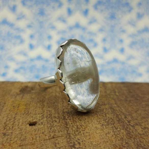 Designer Bezel Oval Shape Cabochon  Crystal Gemstone 925 Silver Ring