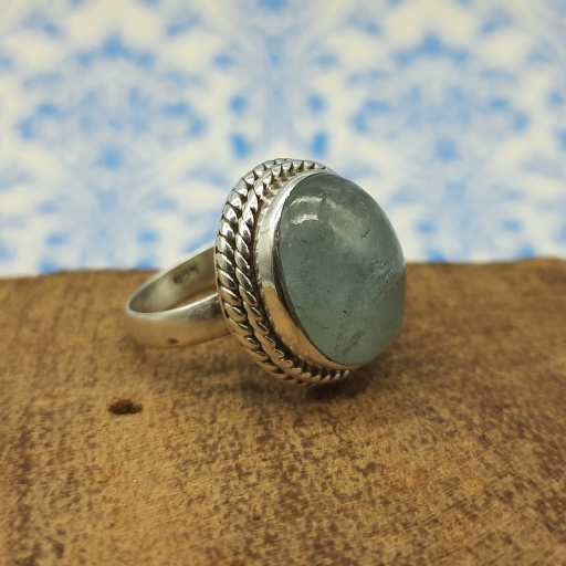 Hot Selling 925 Sterling Silver Authentic Aquamarine Cabochon Ring